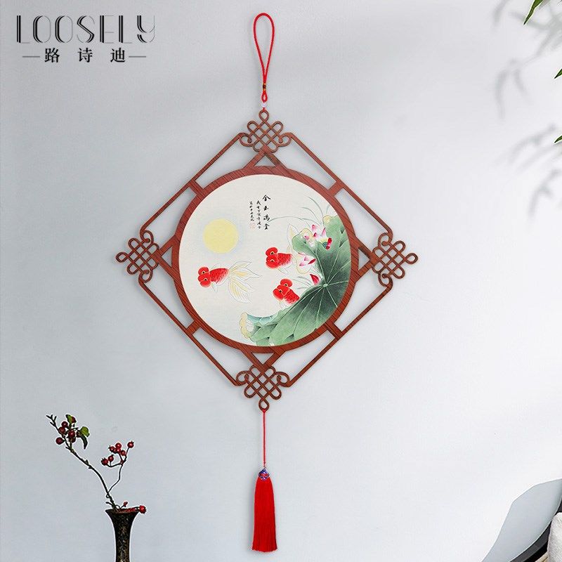 荷花九鱼图中国结大挂件餐厅书房过年装饰画入户玄U关客厅花鸟挂,特色手工艺,中国结,淘宝优惠券,粉丝福利购,淘宝优惠卷