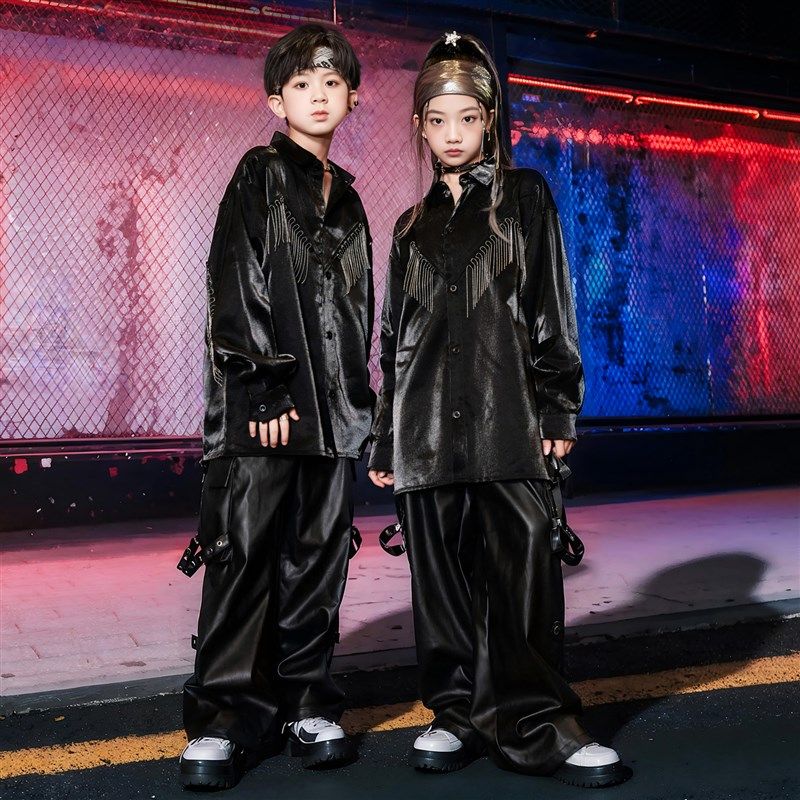 男童架子鼓演出服酷炫街舞儿童潮服嘻G哈风炸街秋冬季新款流苏衬