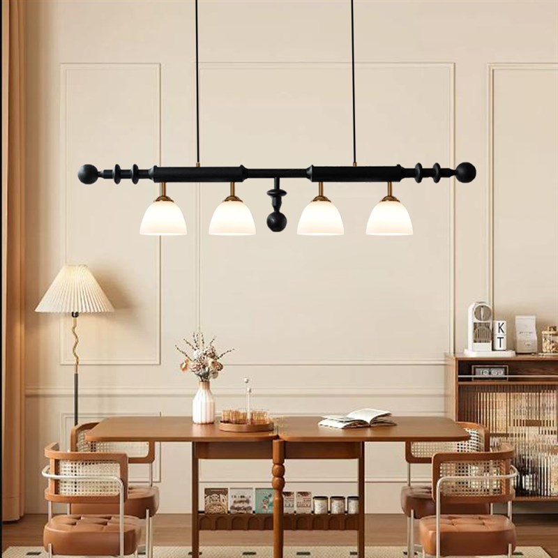 法式中古餐厅吊灯南洋风黑色实木美式复古设计师一字Z长条餐桌灯