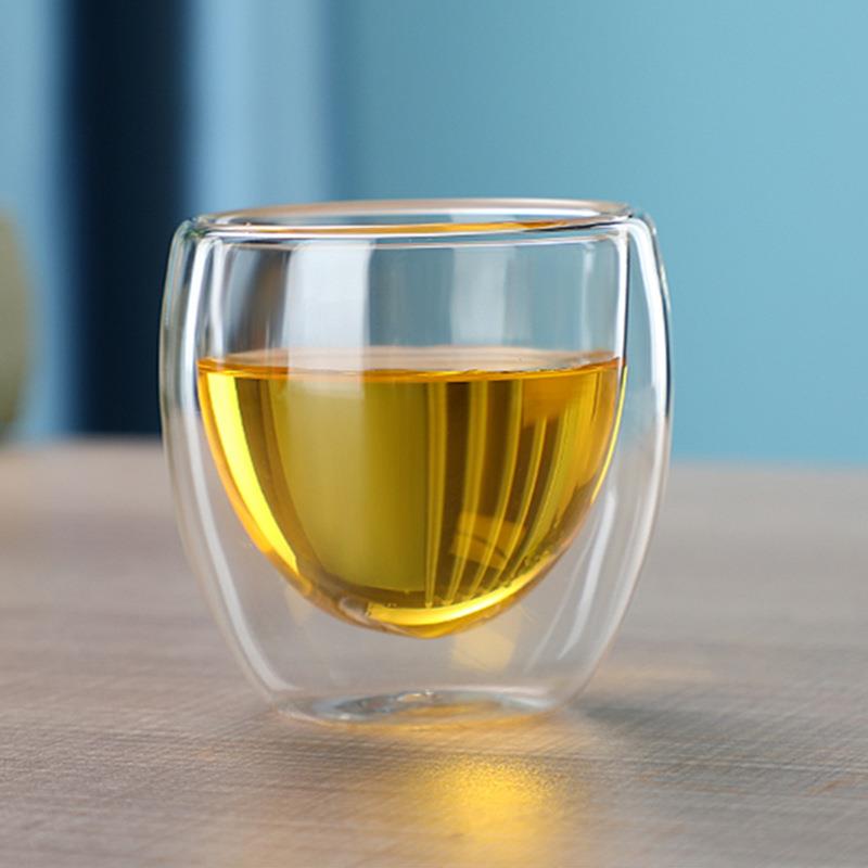 双层玻璃杯高硼硅耐高温蛋形咖啡杯 透明隔热100ml80ml茶水杯