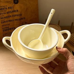 网红一人食物专用餐具不规则陶瓷双耳汤碗泡面碗碗家用酸奶早餐碗