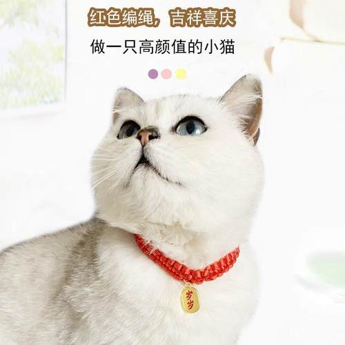 厂家手工编织红色喜庆脖圈平安红绳铃铛项链猫猫项链饰品宠物