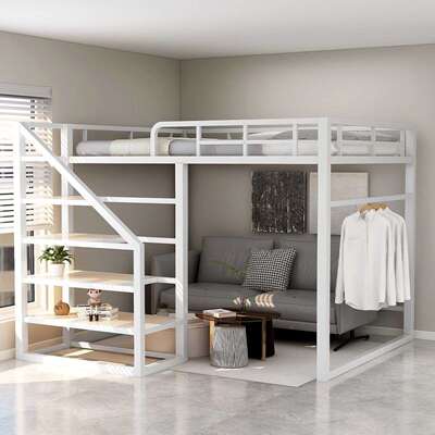 铁艺高架床床省间上DSU下阁楼式约寓公小户型单简上层铁床家用