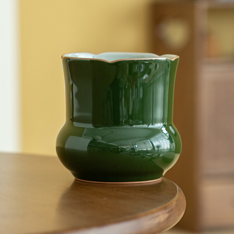 绿釉建水茶渣缸陶瓷茶洗小大号水盂废水桶烟灰缸茶具零配件茶水缸
