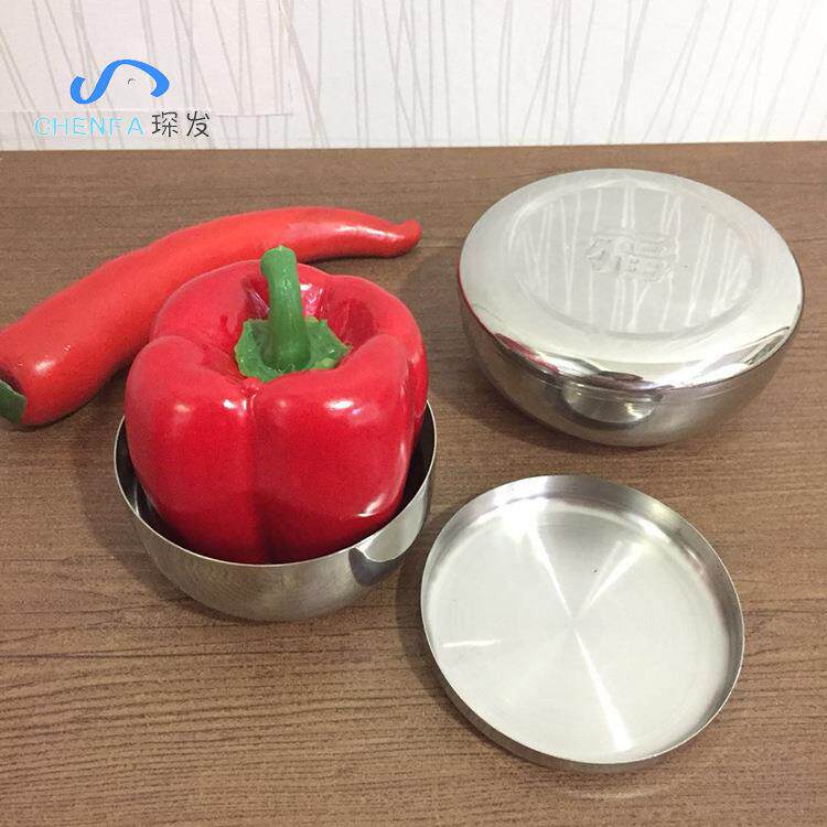 不锈钢单层韩式碗带盖食堂留样盒小汤碗福字儿童碗耐摔琛发