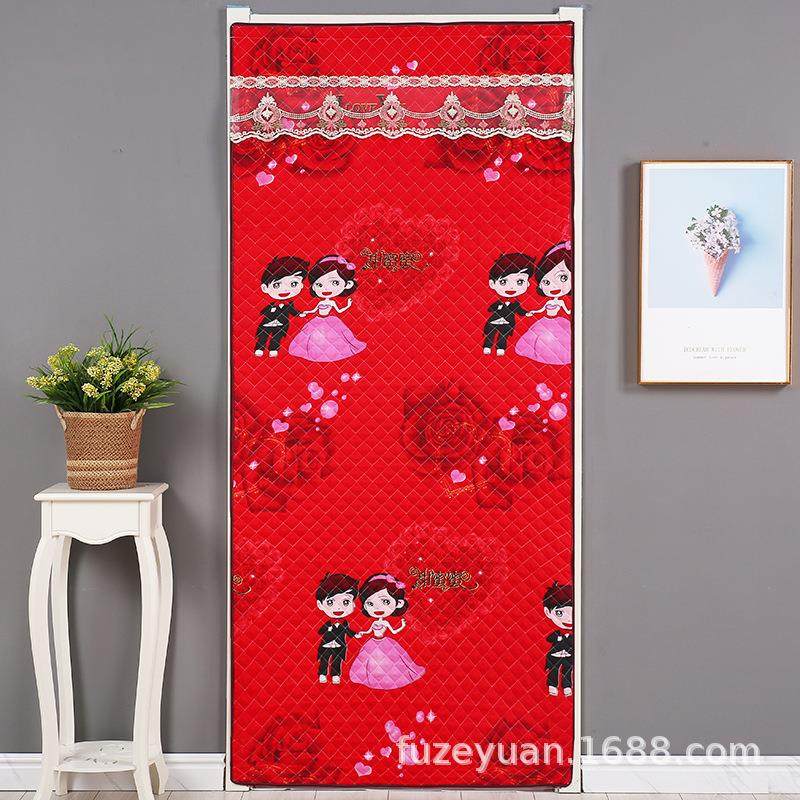 新中式结婚红色双面花夹棉家用卧室魔术贴门帘陪嫁隔断帘婚房专用