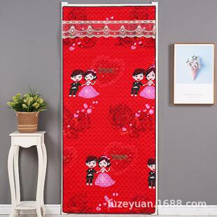 新中式结婚红色双面花夹棉家用卧室魔术贴门帘陪嫁隔断帘婚房专用