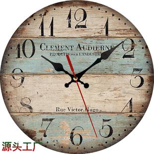 创意家居装 源头工厂跨境爆款 时尚 欧式 饰静音挂钟 复古木质時鐘