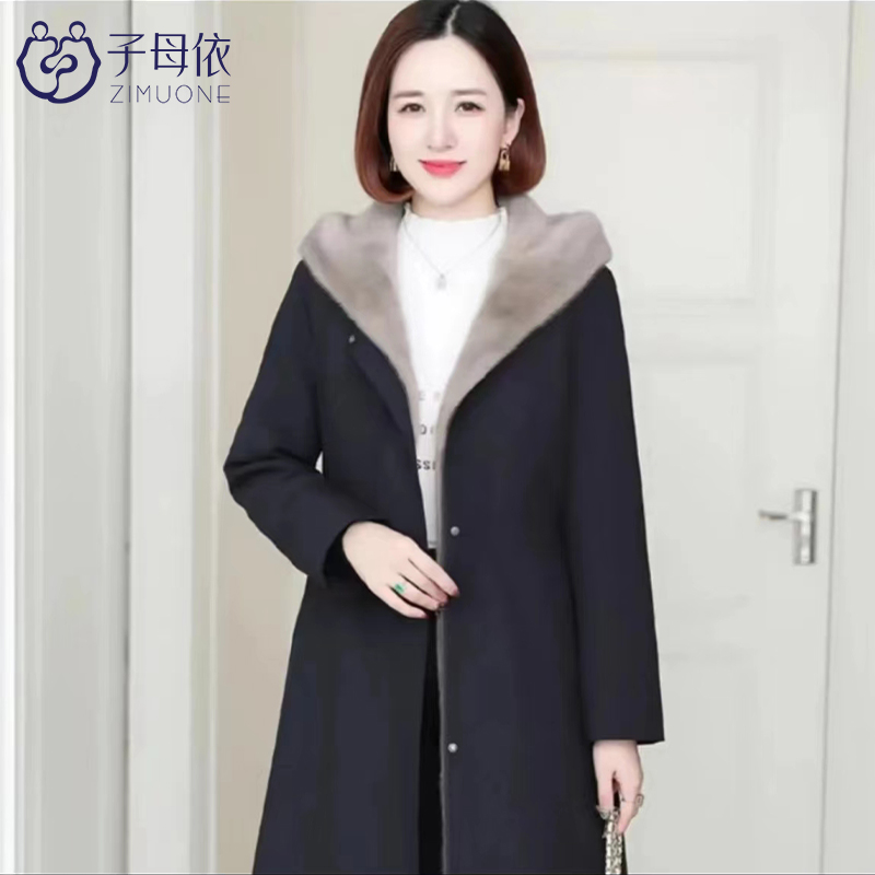 子母依2024新款加绒大码派克服女宽松中长款环保加绒外套连帽