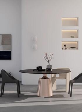 法式奶油风AC-23D#椭圆白色岩板桌创面餐台家餐桌北形欧意用小户