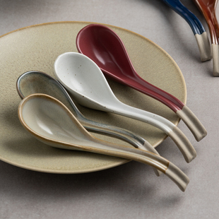 粗陶窑变长汤勺日式陶瓷吃面勺大号调羹汤匙盛汤勺拉面勺商用餐饮