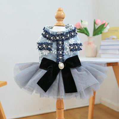 PETCIRCLE宠物圈 宠物衣服狗狗猫猫服装服饰春秋装灰蓝香风裙