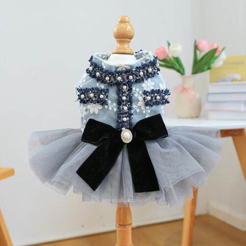 PETCIRCLE宠物圈 宠物衣服狗狗猫猫服装服饰春秋装灰蓝香风裙