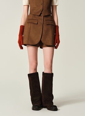 JENDES甄选高定麂皮绒休闲短裤女复古显瘦气质裙裤