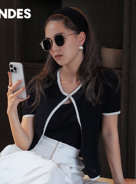 【昆凌同款】JENDES夏季新款简约百搭上衣慵懒风假两件针织开衫