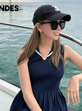 【昆凌同款】JENDES夏季女士V领无袖气质连衣裙简约甜美中长裙子