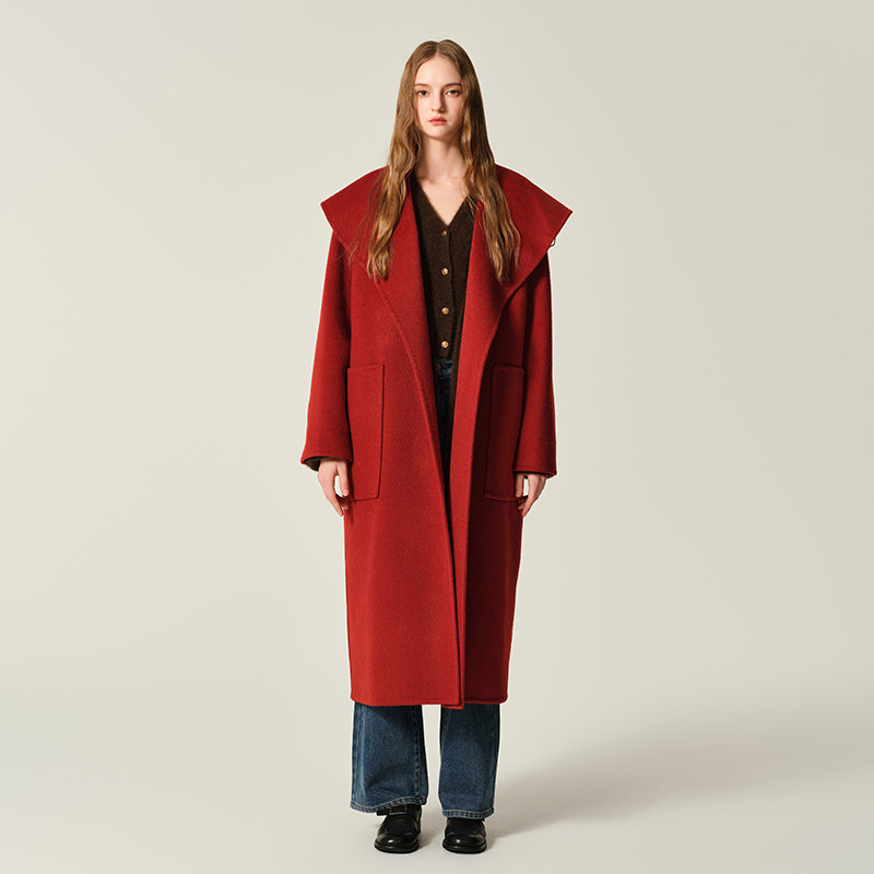 JENDES【汤曼妮粉丝专享】红色绵羊毛呢大衣女大翻领廓形毛呢外套,女装/女士精品,毛呢外套,淘宝优惠券,粉丝福利购,淘宝优惠卷