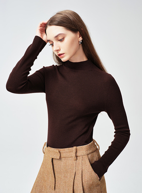 JENDES甄选美丽诺羊毛气质显瘦百搭修身打底针织衫女