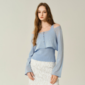 女士U领针织衫 JENDES 昆凌同款 假两件宽松落肩圆领上衣两件套