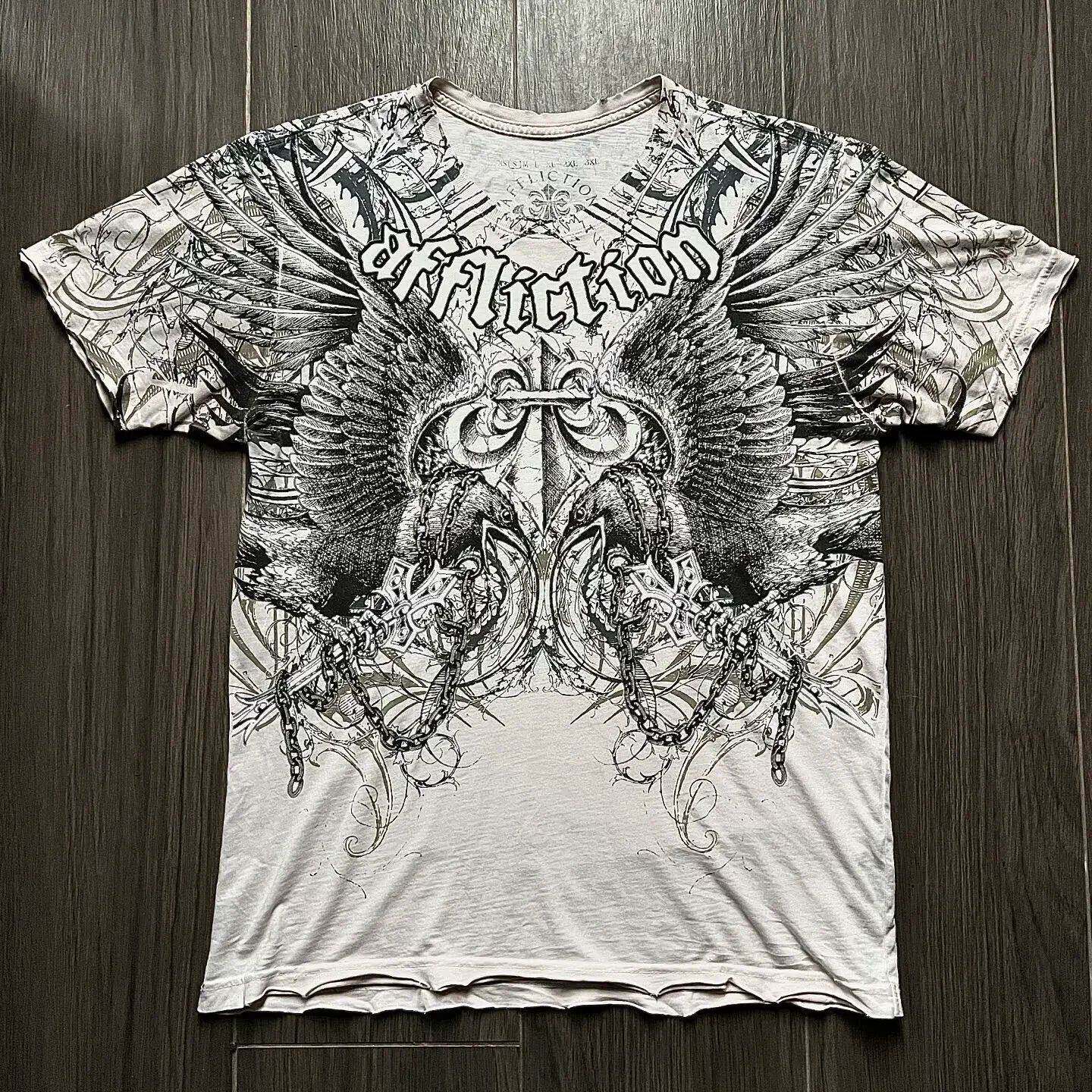 90s Affliction hip hop Skull Graphic t shirts men Sreetwear