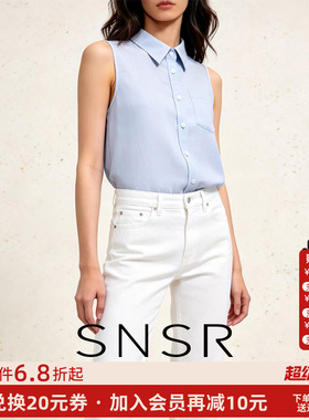 SNSR/圣妮思2026春季新款无袖纯色浅蓝色衬衫衬衣女通勤简约上衣