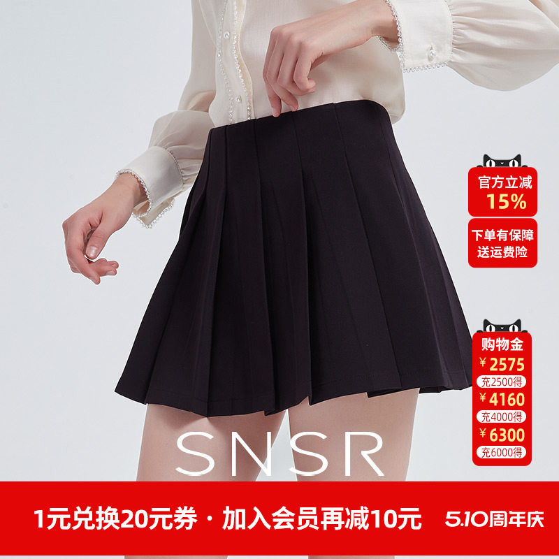 SNSR/圣妮思2026春季新款黑色百褶高腰半身裙时尚通勤百搭女短裙