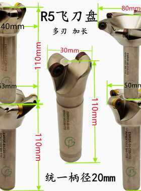 CNC电脑锣用飞刀盘R5炮塔铣床刀杆30 40 50 63 80加多刃加长杆