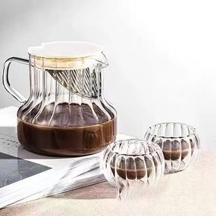 竖纹分享壶带过滤泡茶壶 高硼硅玻璃咖啡壶 家用办公花茶壶冲泡壶