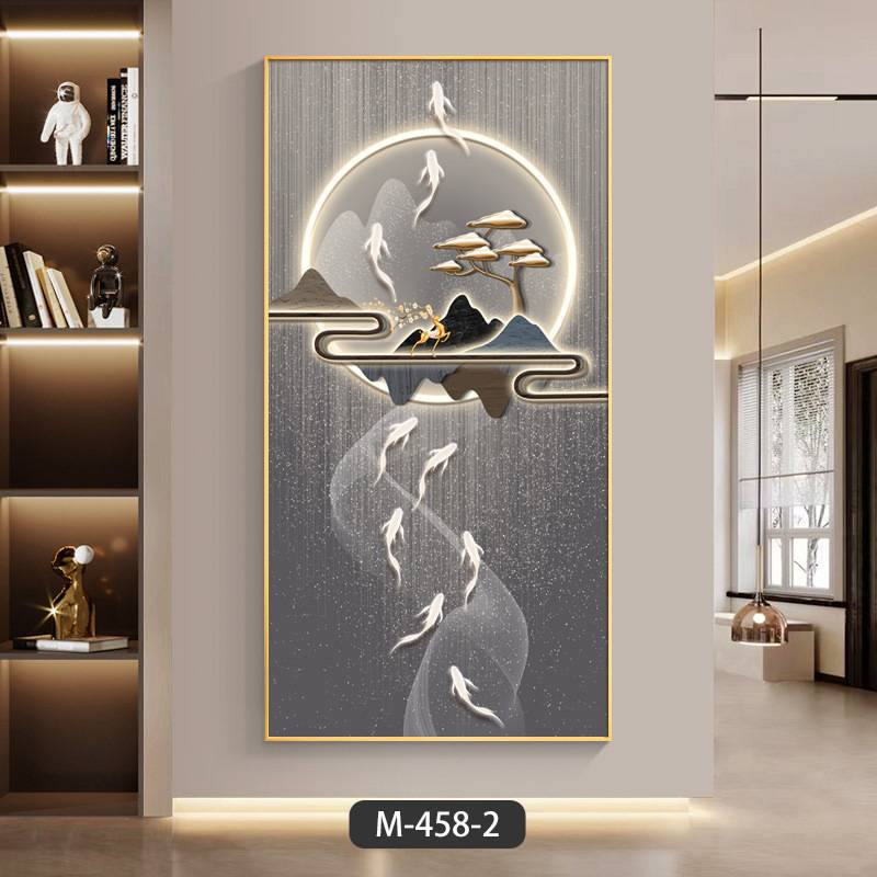 九鱼图入户玄关装饰画进门客厅走廊过道挂画大气麋鹿竖版壁画图片
