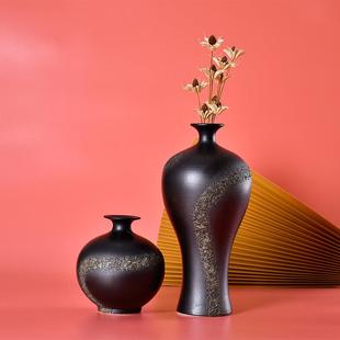 客厅干花插花创意盘子桌面玄关装 景德镇陶瓷花瓶摆件中式 饰品