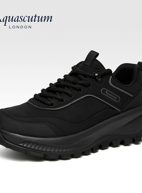 Aquascutum雅格狮丹2026新款男黑色牛皮男鞋厚底休闲鞋男运动鞋