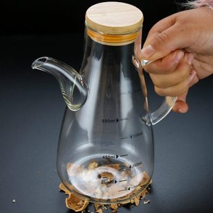硼硅玻璃油壶竹盖不锈钢盖带刻度酱油醋调味壶调味