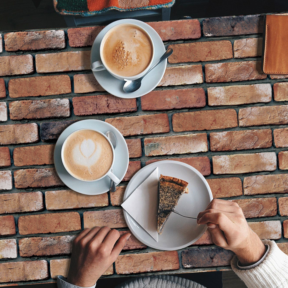 墙纸自粘3d立体墙贴红砖墙贴画家庭桌面橱柜墙面地面通用贴纸RS06