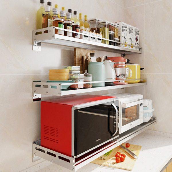 不锈钢壁挂式厨房置物架墙上免打孔微波炉烤箱收纳架子多功能支架,厨房/烹饪用具,微波炉置物架,淘宝优惠券,粉丝福利购,淘宝优惠卷