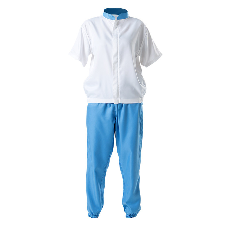 食品厂工服短袖工厂车间服装y拼色分体防尘套装白色吸汗透气好洗