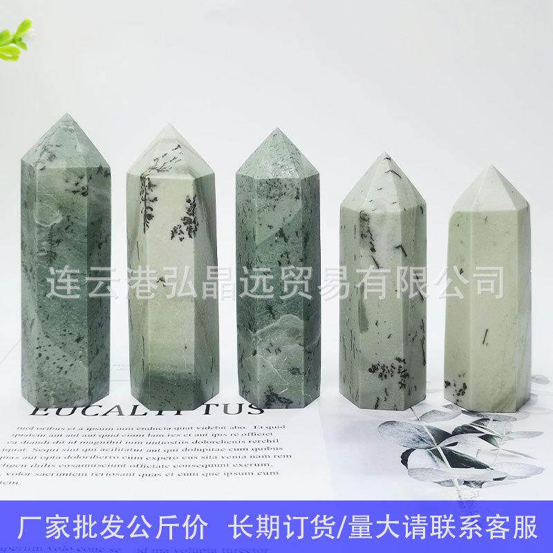 公斤价天然树状蛋白石六棱柱水草玉单尖水晶柱摆件