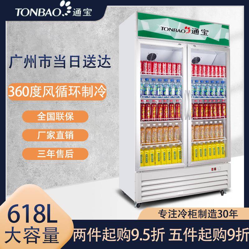 通宝风直冷立式对开门饮料啤酒展示柜商用冰柜保鲜柜双门冷藏柜