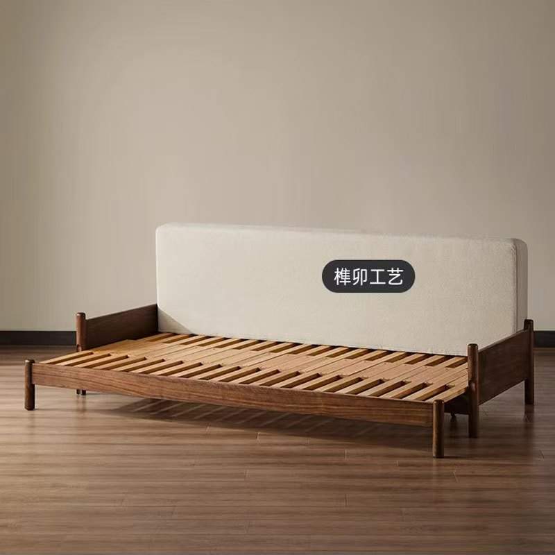 黑胡桃木实木沙发床小户型客厅两用多功能可伸缩折叠沙发床布艺可