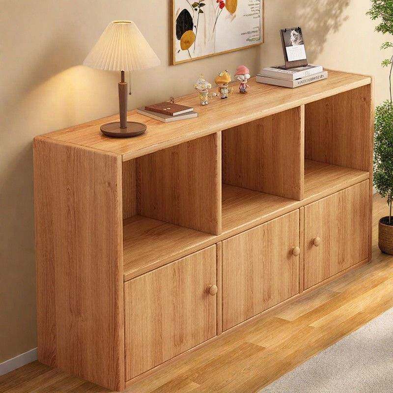 书柜储物柜落地一体收纳柜家用客厅靠墙边柜展示柜简易实木矮柜子