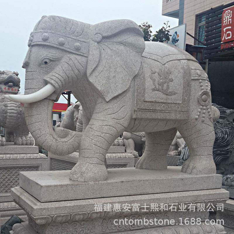 大型门口石雕大象一对价青石仿古大象雕塑现货民宅看门石象