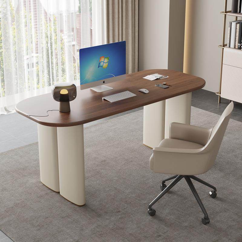 马鞍皮中古办公桌现代家用书房书桌轻奢写字台法式医美咨询电脑桌