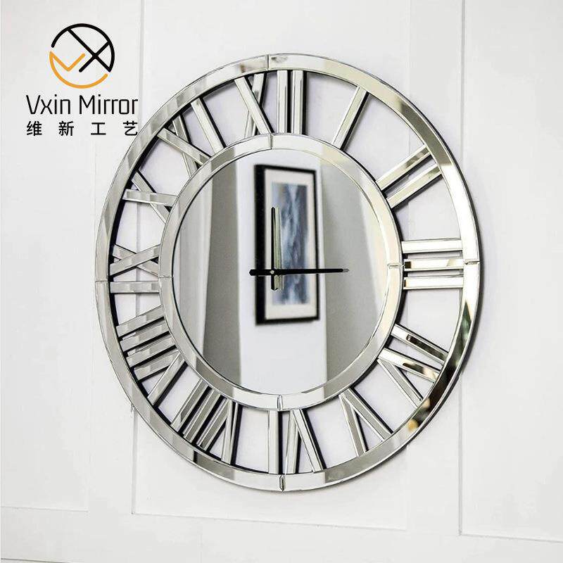 轻奢玻璃壁钟客厅圆形钟表卧室挂墙装饰时钟创意镜面挂钟clock