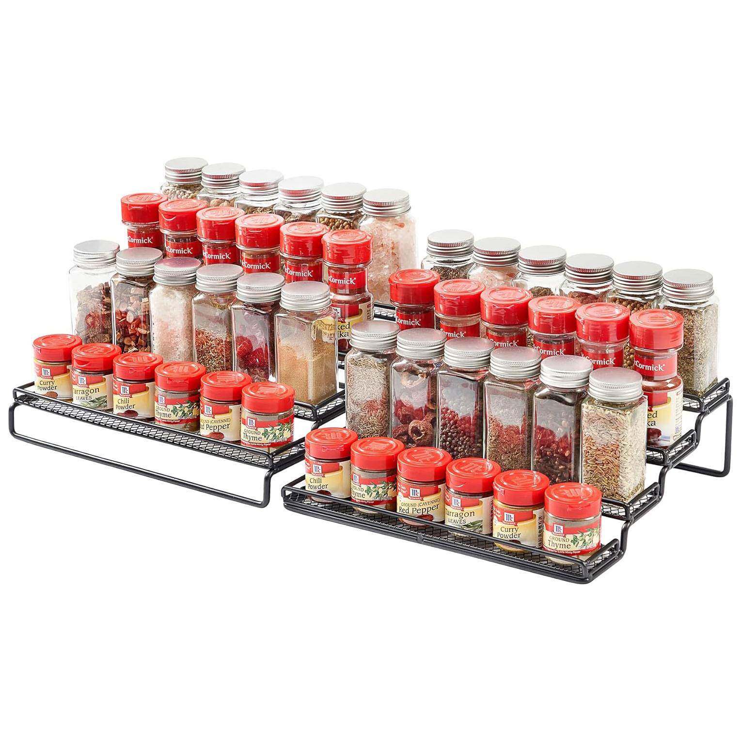 四层铁艺伸缩式香料架欧美风简约金属收纳架阶梯式台面抽拉式