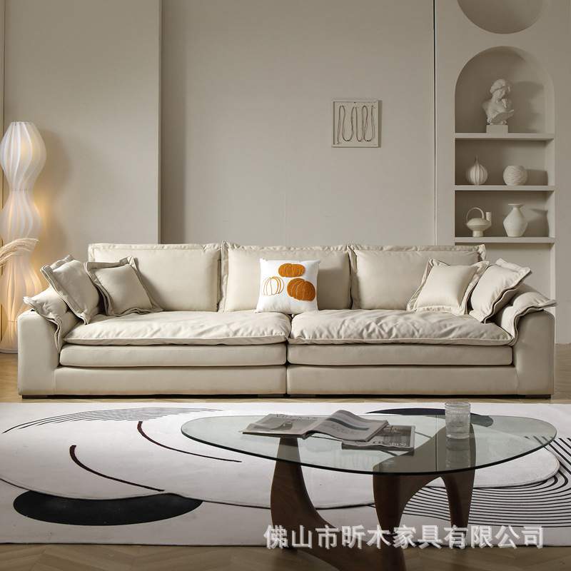科技布沙发现代简约北欧意式极简大客厅帆船直排超深坐宽沙发时尚