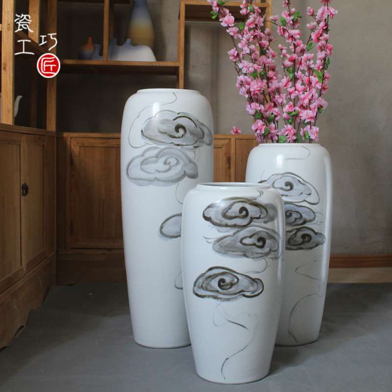 新中式落地花瓶陶瓷摆件家居装饰客厅电视柜软装装饰玄关祥云摆设
