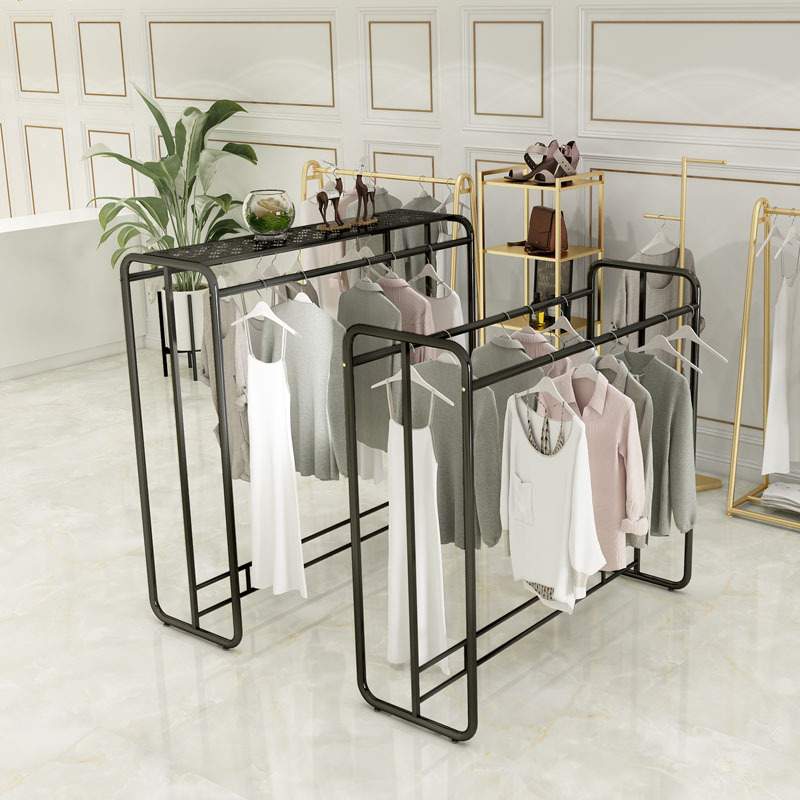 双层服装店中岛架落地展示架男女装童装双排货架双杠陈列侧挂衣架