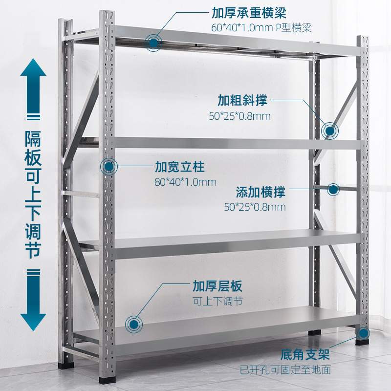 不锈钢多层置物架仓储货架重型储物架小型冷库厨房仓库货架