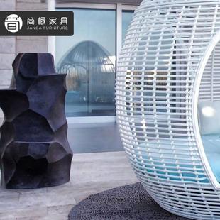 意23060720户外闲躺床别墅藤艺沙发床露圆天高档大圆床藤沙发创鸟