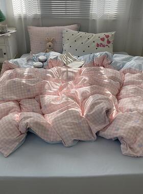 A类爱全棉水洗棉心毛巾绣四件套学生清新宿舍被纯棉三件套套miche