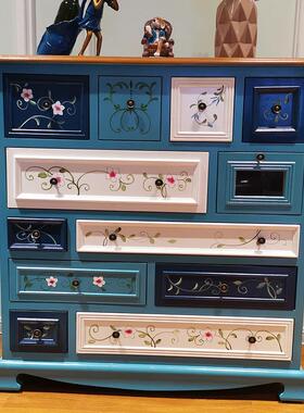 关W7美F76M5888式五斗柜储物玄蓝色客厅柜十子实木地中海二斗卧室